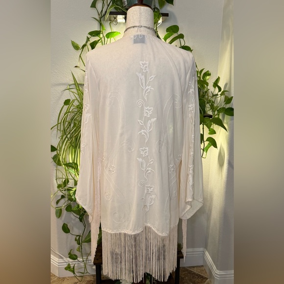 Lush Cream Embroidered Wrap with Fringe - Picture 4 of 7